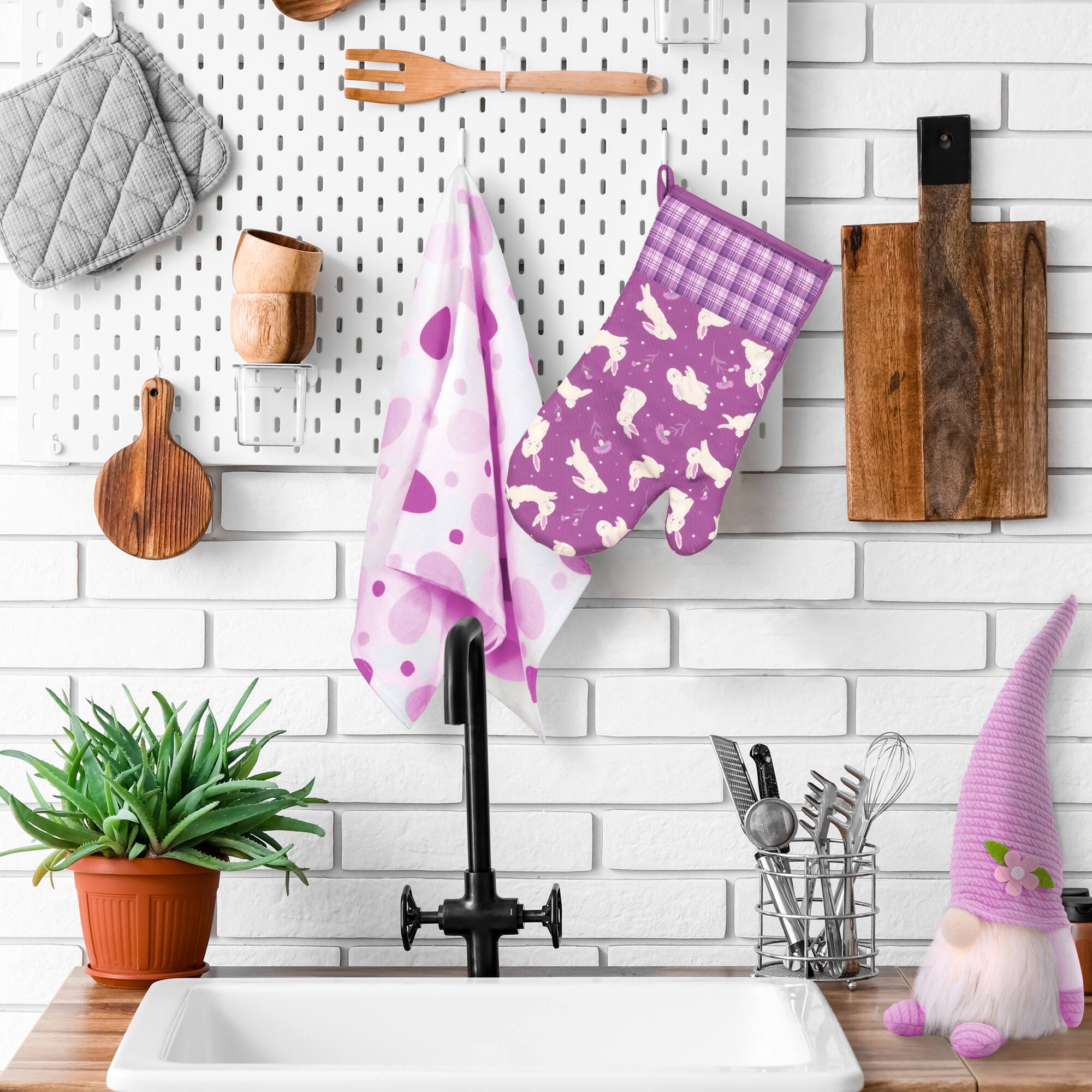 Purple Floral Easter Bunny Oven Mitts, 2ct.